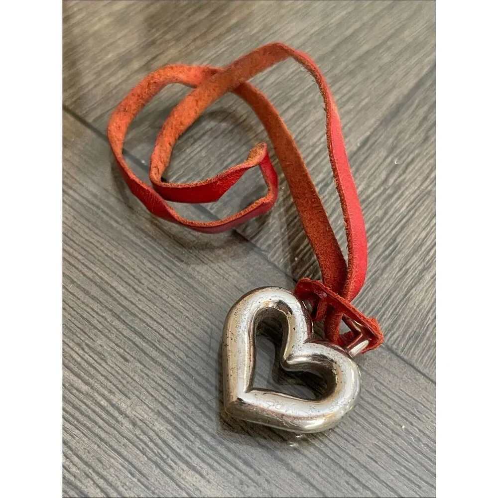 Brighton Replacement Heart Fob Hang Tag Red Leather - Silver-tone Heart
